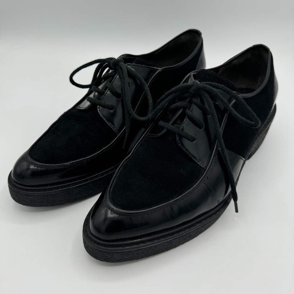 What For - black velvet patent leather lace up creeper - size 37
